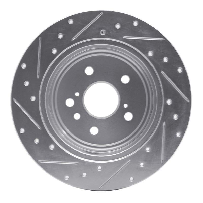 Toyota Highlander Brake Rotor (1) - Rear Right - R1 Concepts - Drilled & Slotted - Silver - `08-`13